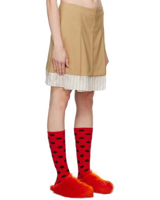 Marni Red Tan Pleated Miniskirt