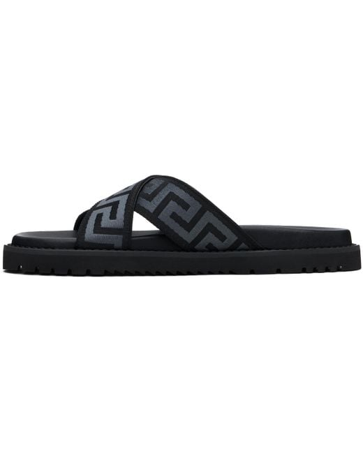 メンズ Versace ブラック Greek Ribbon サンダル Black