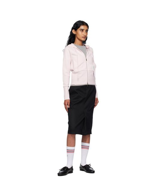 Thom Browne Black Solid Loopback 4-Bar Zip Hoodie