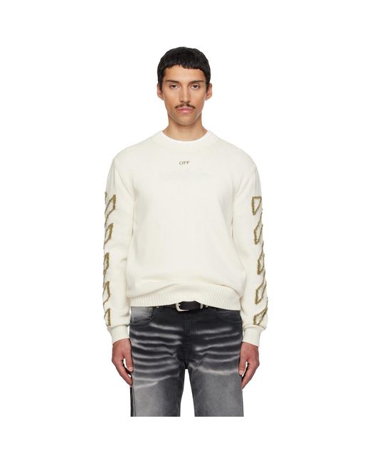 Off-White c/o Virgil Abloh White Diagonal Outline Knit Crewneck Sweater for men