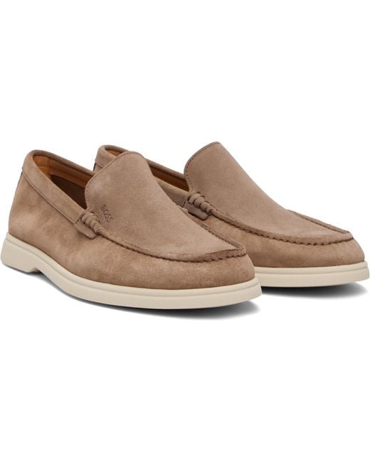 Boss Natural Deed-Logo Suede Loafers for men
