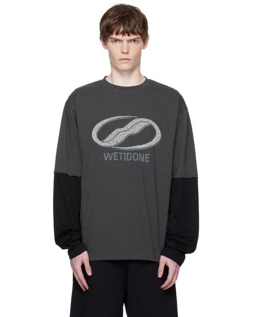we11done Black Pearl Logo Long-Sleeved T-Shirt for men