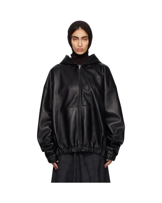 Marie Adam-Leenaerdt Black Leather Hoodie Jacket
