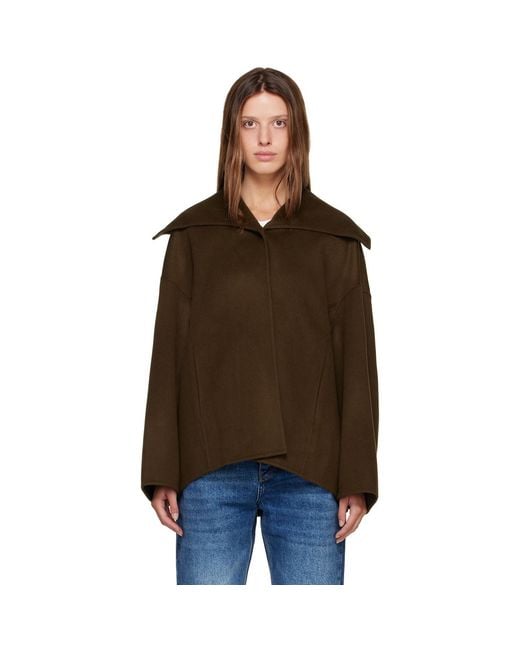 R2W Brown Nenka Wool Cash Sailor-Collar Jacket