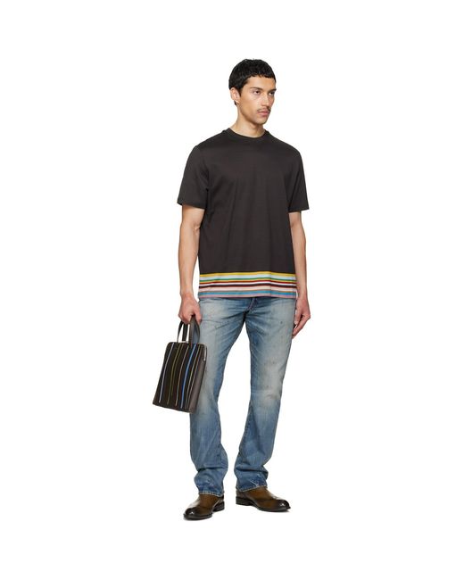 Paul Smith Black 'Painted Stripe' Slim Leather Folio Briefcase for men