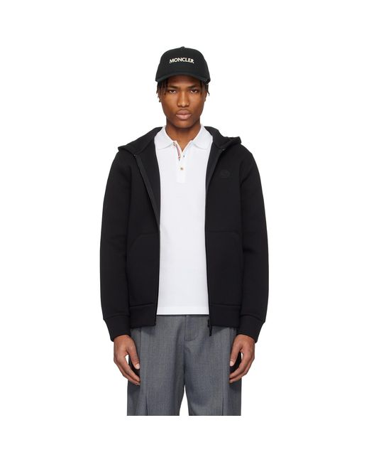 Moncler Black Cotton & Neoprene Zip-Up Hoodie for men