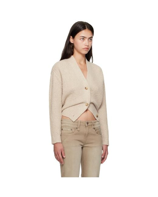 R13 Natural Split Hem Ribbed Cardigan