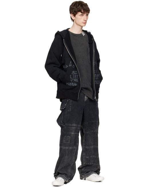Maison Mihara Yasuhiro Blue Distressed Graffiti Print Zip-Up Hoodie for men