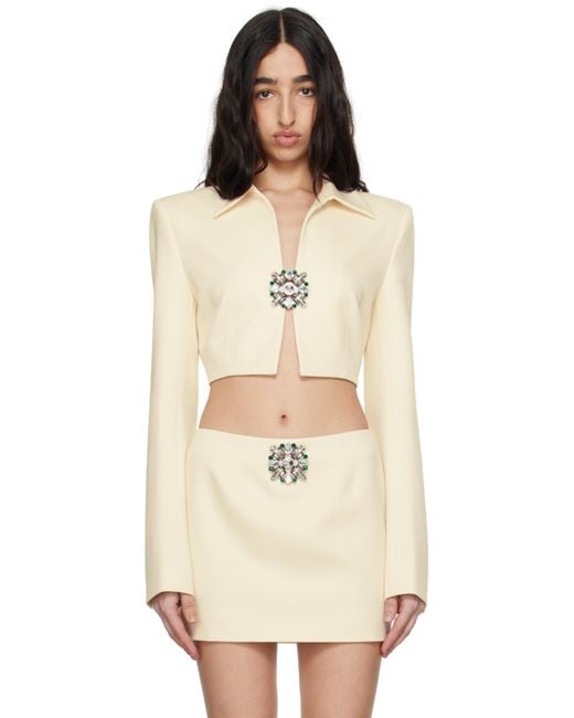 Area Natural Off- Crystal Brooch Cropped Jacket