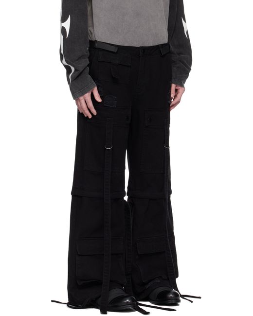 Kusikohc Black Straps Cargo Pants for men