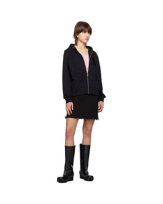 Raf Simons Black Button Embellished Frayed Hem Denim Mini Skirt