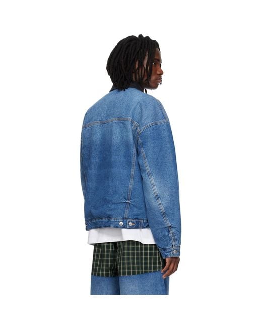 Alexander Wang Blue Plaid Combo Reversible Trucker Denim Jacket for men