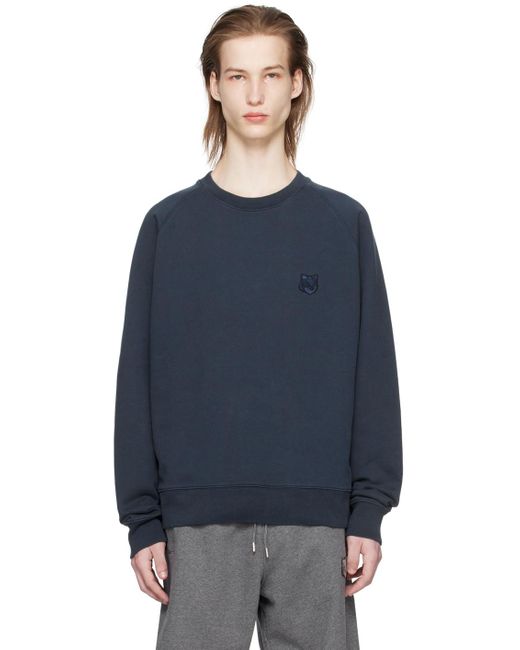 Pull molletonne bleu marine a logo de renard Maison Kitsune pour homme en coloris Bleu Lyst