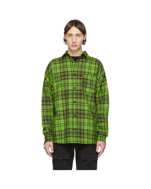 Palm Angels Green And Black Check Logo Overshirt for men