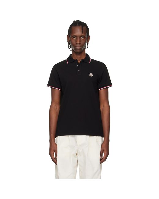 Moncler Black Tricolor-Trimmed Cotton Piquet Polo for men
