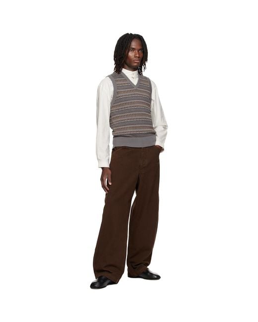 Lemaire Brown V-Neck Jacquard Sweater Vest for men