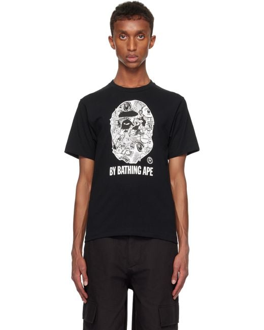 A Bathing Ape Black Comic Art Ape Head T-Shirt for men