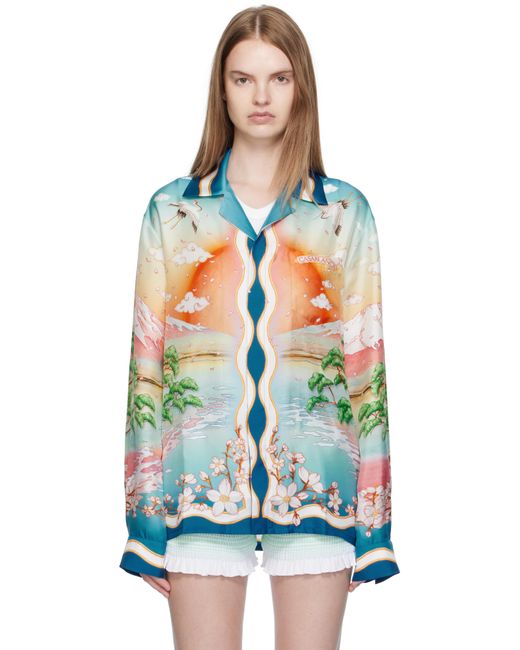 Chemise À Manches Longues Multicolore En Soie À Imprimé Casablanca