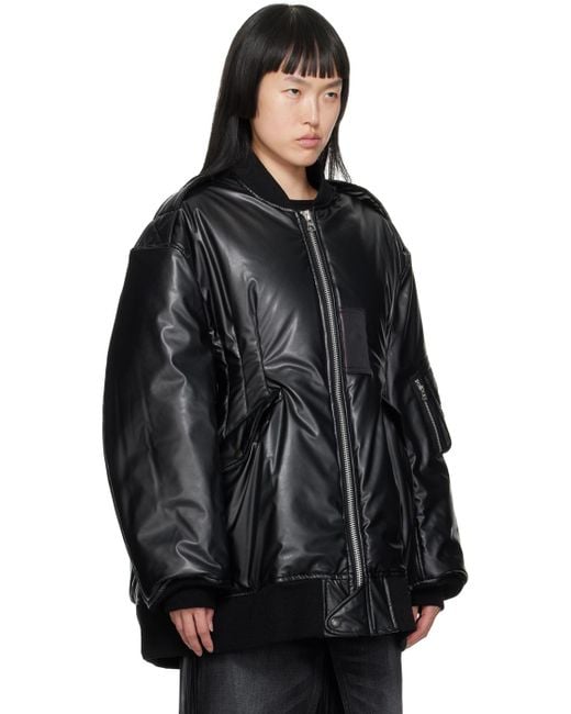 Junya Watanabe Black Insulated Faux-leather Bomber Jacket