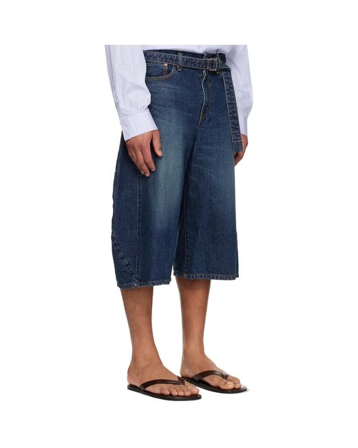 Sacai Blue Faded Denim Shorts for men