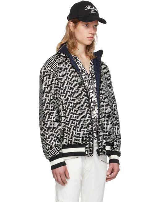 Balmain Black Off- Monogram Reversible Bomber Jacket for men