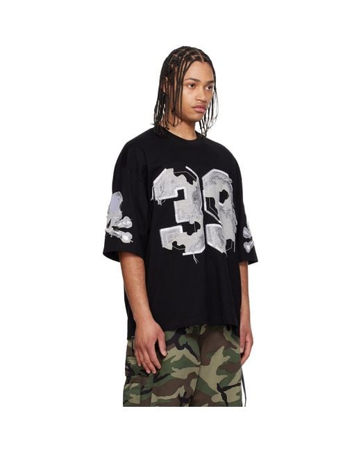 Mastermind Japan Black '39' Distressed Patch Half Sleeve T-Shirt for men
