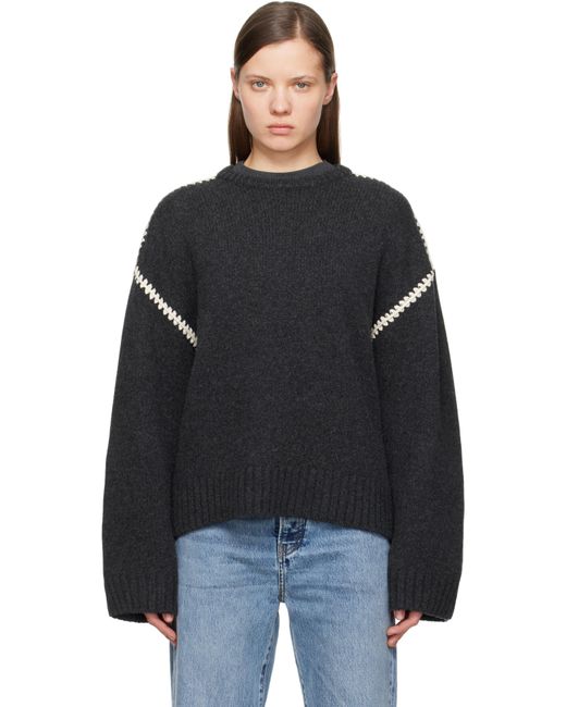 Totême  Black Embroidered Wool Cashmere Knit Sweater