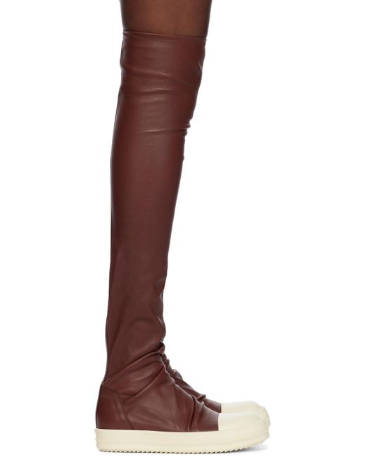 Rick Owens Brown Burgundy Knee-high Stocking Boots