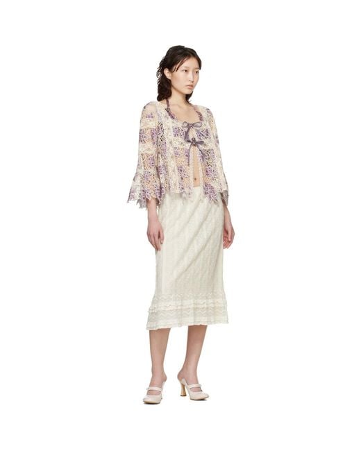 Anna Sui Natural Off- Medallion Floral Lace Tie Blouse