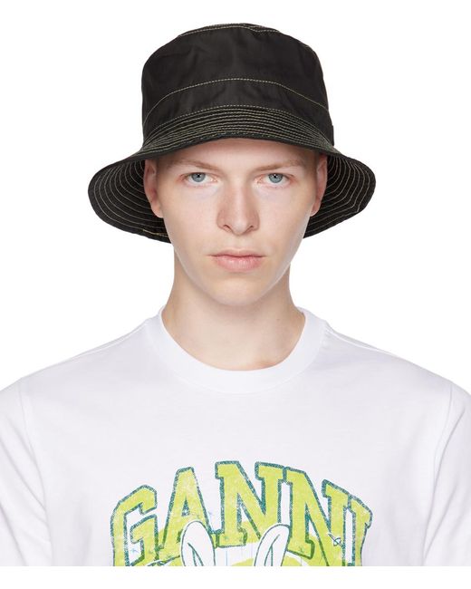 Ganni Multicolor Black Stitch Bucket Hat for men