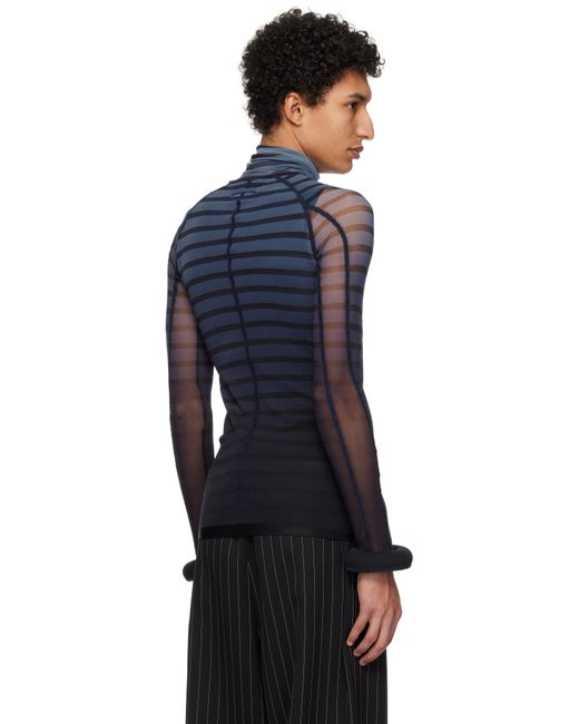 HAUT (TOP) JEAN PAUL GAULTIER JUNIOR - SOIE BLEUE, BRODERIE ARTISANALE, FERMETURE ÉCLAIR DEVANT - TAILLE S