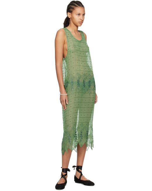 Bode Green Grid Vine Midi Dress