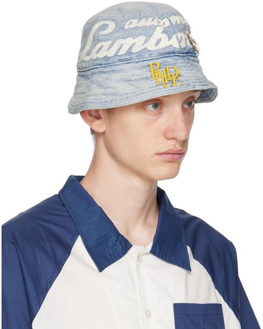 Rhude Blue Automobili Lamborghini Edition Denim Bucket Hat for men