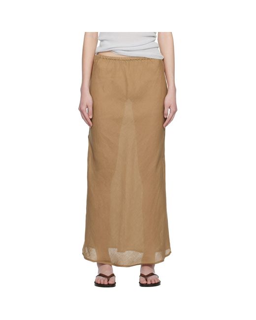 Baserange Multicolor Tan Fine Linen Dydine Maxi Skirt