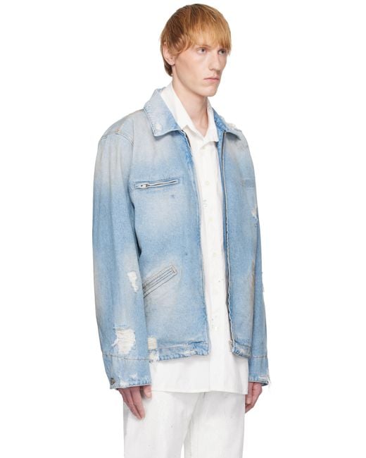 メンズ MM6 by Maison Martin Margiela ブルー ディストレス デニムジャケット Blue