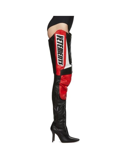 Bottes cuissardes noires et rouges Motorcycle Vetements en coloris Red