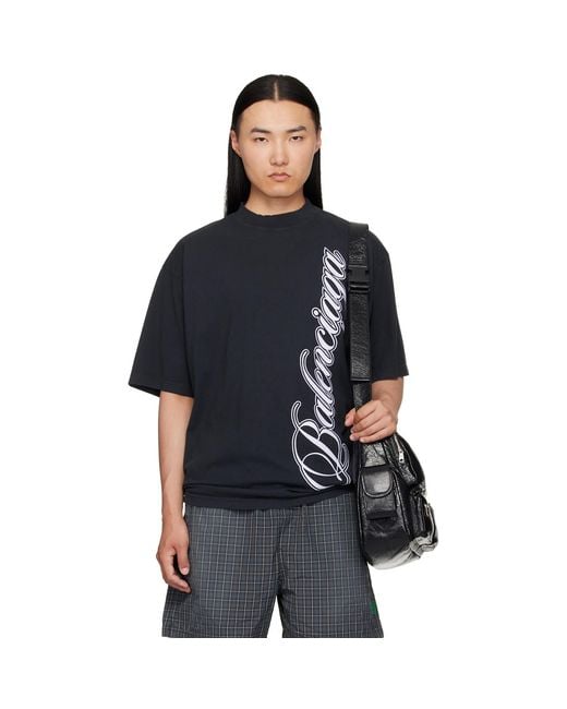 Balenciaga Black Embroidered T-Shirt for men
