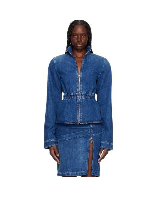 Nensi Dojaka Blue Hayley Peplum Bomber Denim Jacket