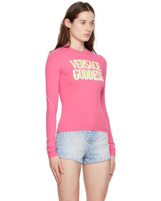 Versace Red Pink 'goddess' Long-sleeve T-shirt