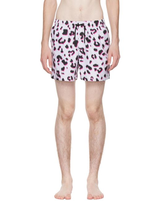 Dries Van Noten Red White Leopard Print Swim Shorts for men
