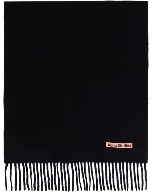 Acne ブラック フリンジ ウール ナロー マフラー Black