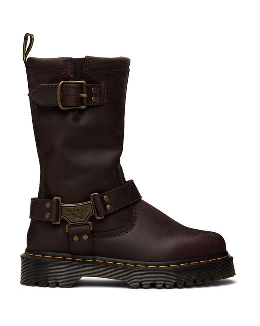 Dr. Martens Brown Anistone Hi Leather Biker Boots for men