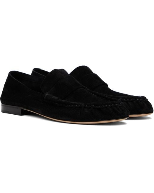 The Row Black Soft Suede Loafers