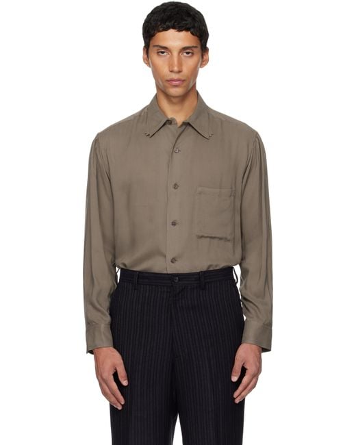 Chemise Kaki En Cellulose À Cols Étagés Et À Fronces Yohji Yamamoto pour homme en coloris Black