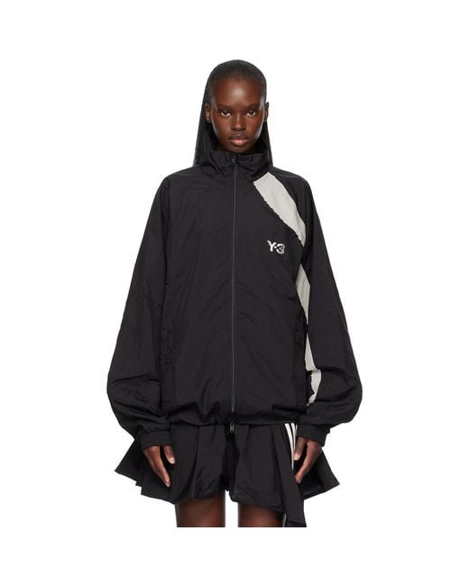 Y-3 Black Raw Edge 3 Stripes Nylon Shell Jacket