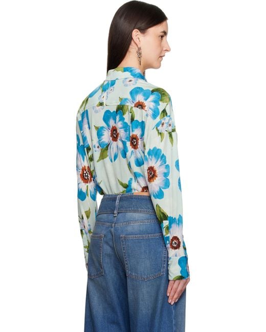 Acne ブルー ボタンアップ プリントシャツ Blue