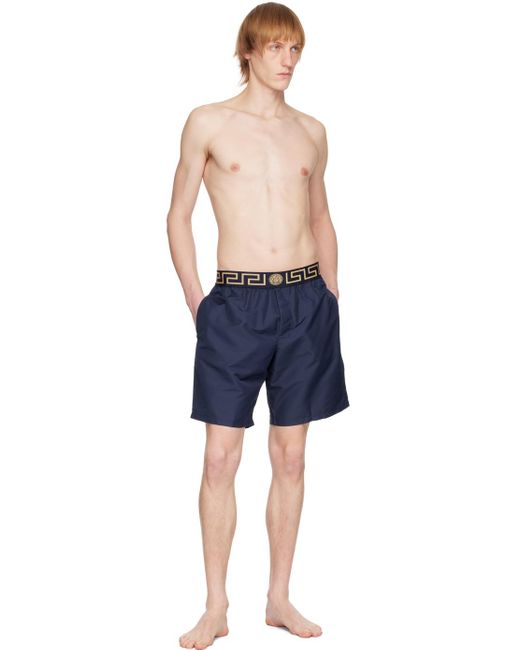 Versace Blue Navy Greca Border Swim Shorts for men