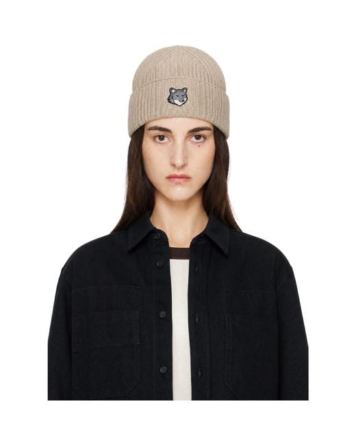 Maison Kitsuné Black Fox Head Large Beanie