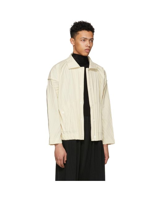Homme Plissé Issey Miyake Off-white Edge Pleated Bomber Jacket for