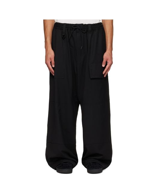 Y-3 Black Wool Wide Cargo Pants for men